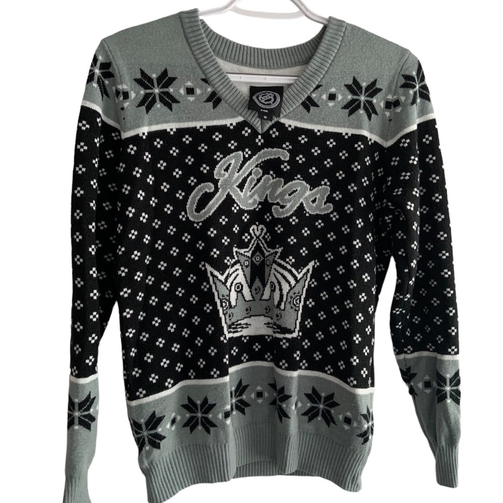 🏒👑NHL Official King of Los Angeles Medium Acrylic Grey White Black sweater🏒👑